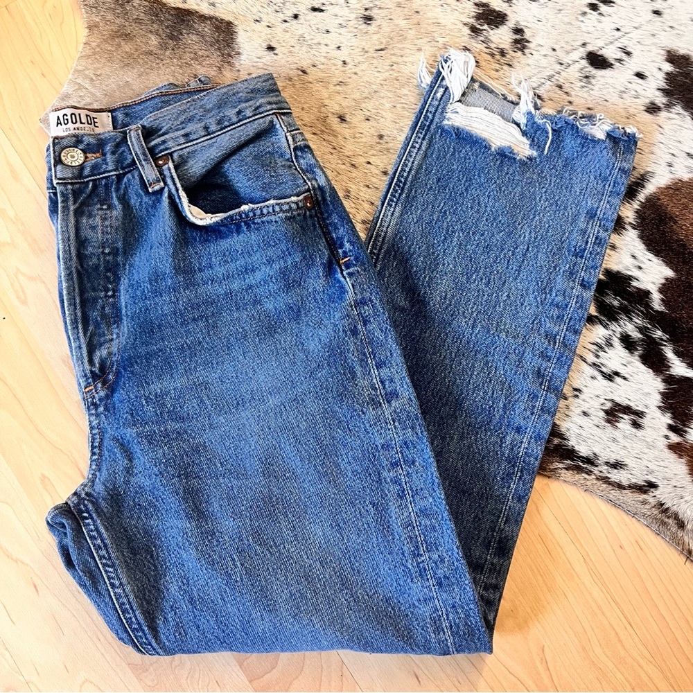 Agolde Straight Leg Jeans in Classic Blue Denim